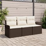 Ensemble de Canapés de Jardin 3 Pièces avec Coussins Marron Rattan Poly