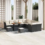 Set de canapé de jardin vidaXL 13 pièces avec coussins Noir Poly Rattan Acacia
