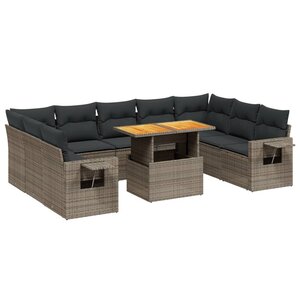 vidaXL Salon de jardin avec coussins 10 Pièces gris résine tressée
