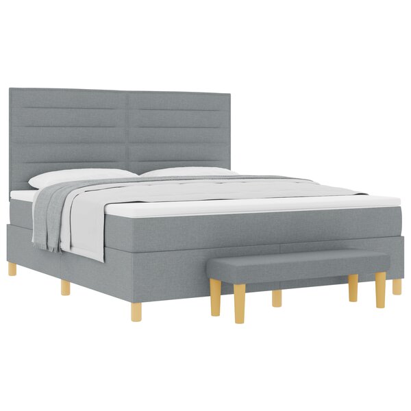 vidaXL Lit à Ressorts avec Matelas & Banc Gris Clair 180x200 cm Tissu