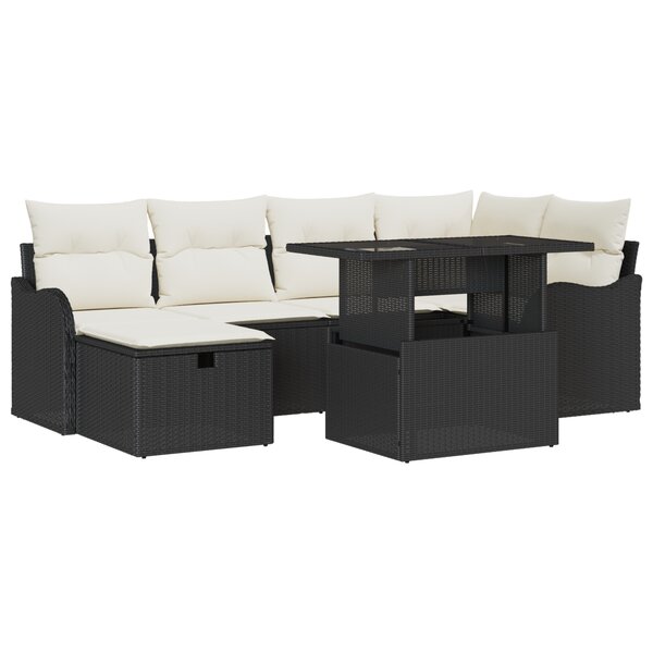 Ensemble de canapé de jardin vidaXL 7 pièces avec coussins rotin synthétique noir