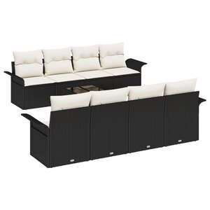 vidaXL Ensemble de canapés de jardin 9 pièces avec coussins en poly rattan noir