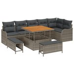 vidaXL Set de canapé de jardin de 9 pièces avec coussins en poly rotin gris et acacia