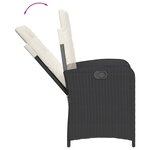 vidaXL Chaise inclinable de jardin avec coussins noir résine tressée