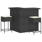 vidaXL Ensemble de bar de jardin 3 Pièces avec coussins noir poly rotin
