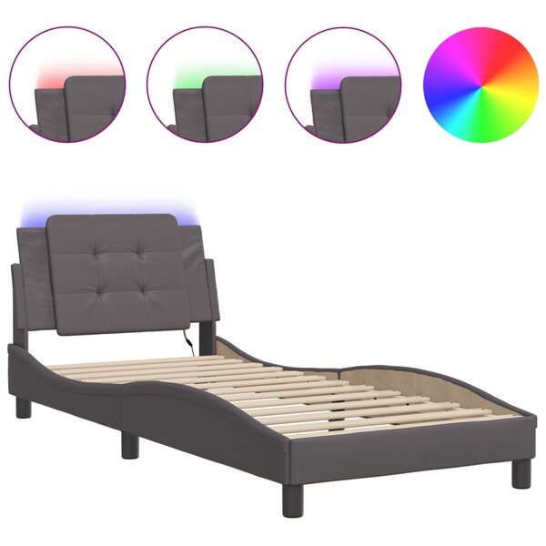 vidaXL Cadre de lit avec LED sans matelas gris 100x200 cm