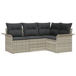 vidaXL Ensemble de canapé de jardin 4 pièces avec coussins gris clair en rotin poly
