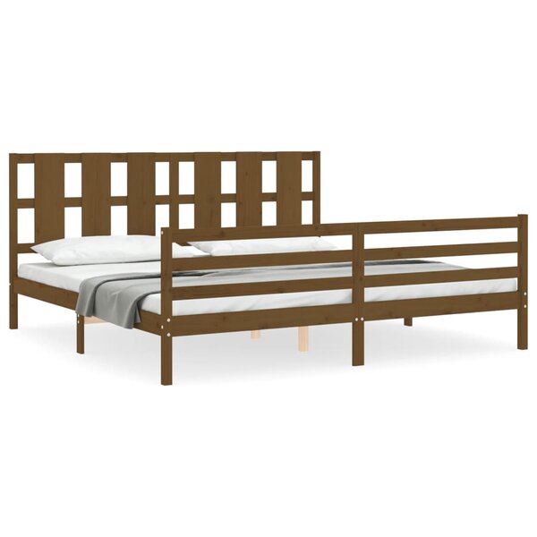 vidaXL Cadre de lit avec tête de lit marron miel 200x200cm bois massif
