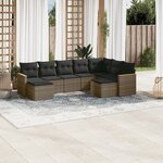 vidaXL Salon de jardin 9 Pièces avec coussins gris résine tressée