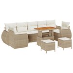 Ensemble de canapé de jardin 10 pièces avec coussins beige en rattan