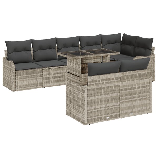 Ensemble Canapés Jardin vidaXL 9 Pièces avec Coussins Gris Clair Poly Rattan