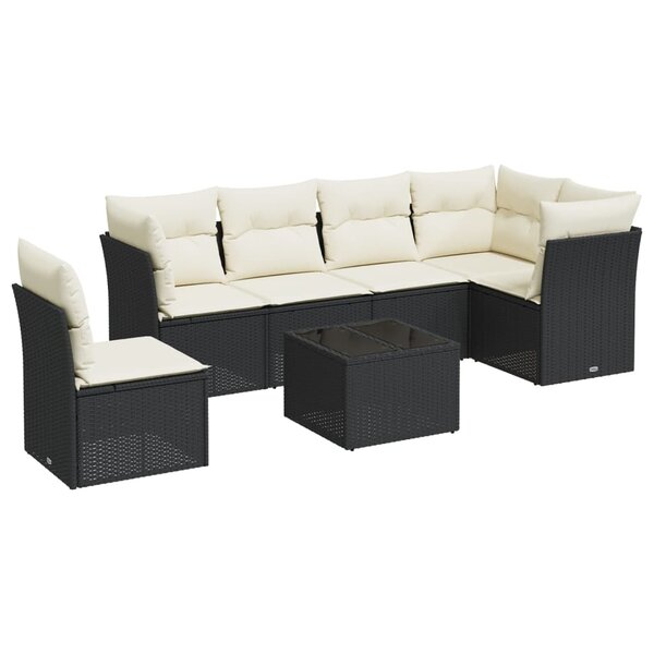 vidaXL Salon de jardin 7 Pièces avec coussins noir résine tressée