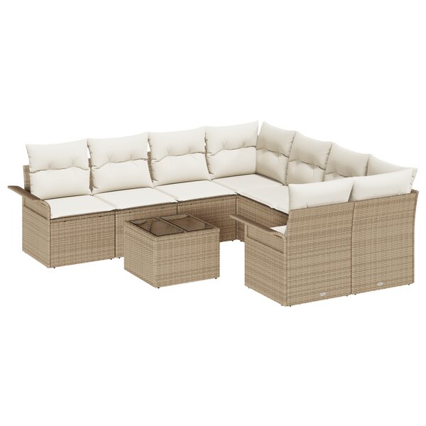 vidaXL Ensemble de canapé de jardin 9 pièces avec coussins beige poly rotin