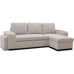 Canapé d'angle convertible réversible VALDO 3-4 places - Beige - Tablette avec USB - Coffre + Pouf - 247 x 143 x 86 cm