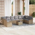 Ensemble de Canapé de Jardin vidaXL 11 Pièces avec Coussins en Rotin Poly Noir