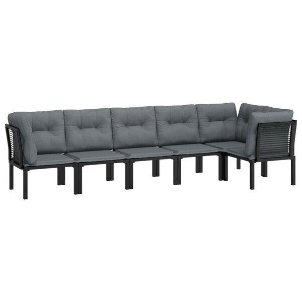 Salon de jardin meuble d'extérieur ensemble de mobilier 6 pièces résine tressée noir et gris 02_0017046