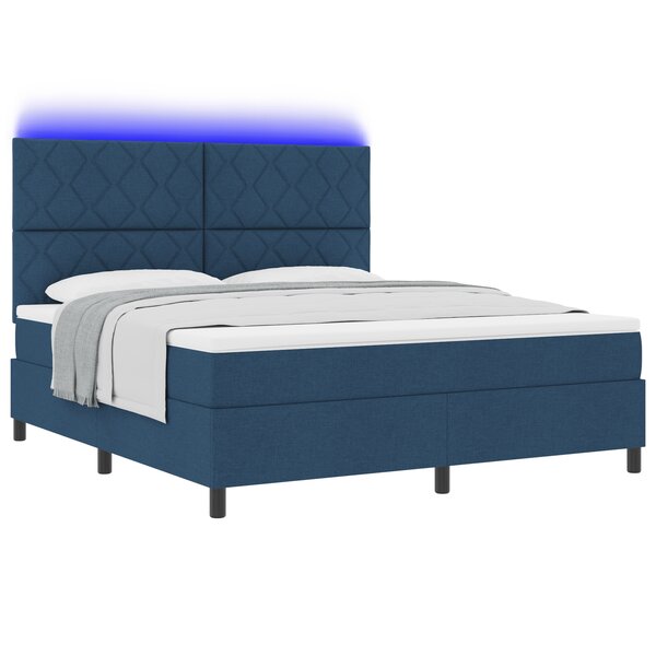 vidaXL Lit à sommier tapissier avec matelas & LED Bleu 180x200 cm Tissu