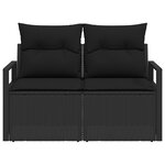 Canapé de jardin 2 places vidaXL avec rangement et coussins en poly rattan noir