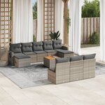 vidaXL Salon de jardin 11 Pièces avec coussins gris résine tressée