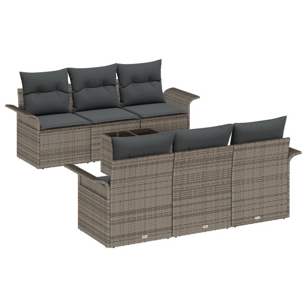vidaXL Ensemble de Canapé de Jardin 7 Pièces avec Coussins Gris Poly Rotin