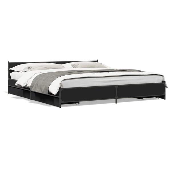 vidaXL Cadre de lit avec tiroirs sans matelas noir 200x200 cm