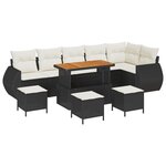 Ensemble de Canapé de Jardin 10 Pièces avec Coussins Noir Poly Rattan Acacia