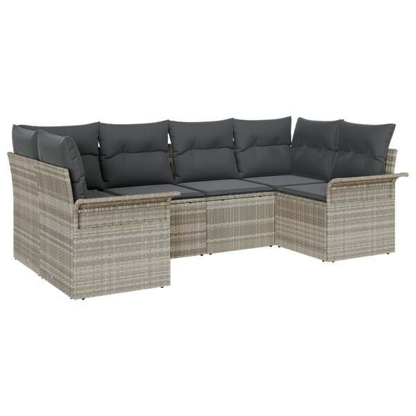 Ensemble de canapé de jardin 6 pièces avec coussins gris clair en poly rotin