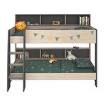 Lits superposés enfant - chêne Jackson et Gris Ombre - Sommiers inclus - 2 x 90 x 200 cm
