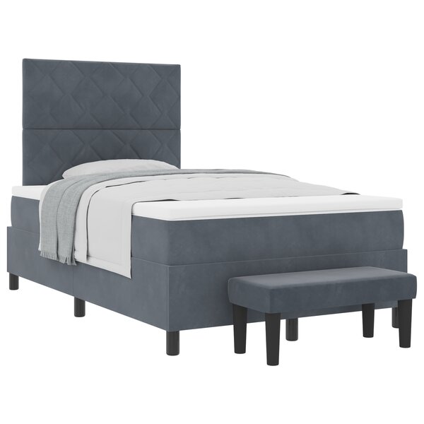 vidaXL Lit à Sommier avec Matelas & Banc Gris Foncé 120x190 cm Velours