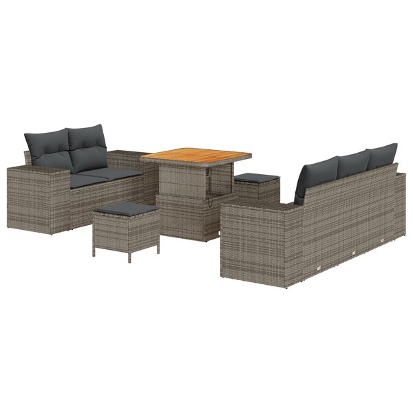 Ensemble de Canapé de Jardin 8 Pièces avec Coussins Gris en Rotin Poly Acacia