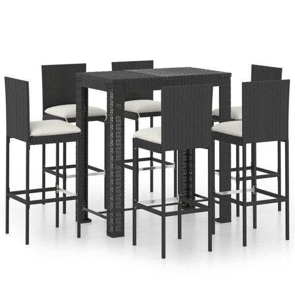 vidaXL Ensemble de bar d'extérieur 7 Pièces coussins Résine tressée Noir