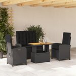 vidaXL Ensemble à manger de jardin 4 Pièces avec coussins noir