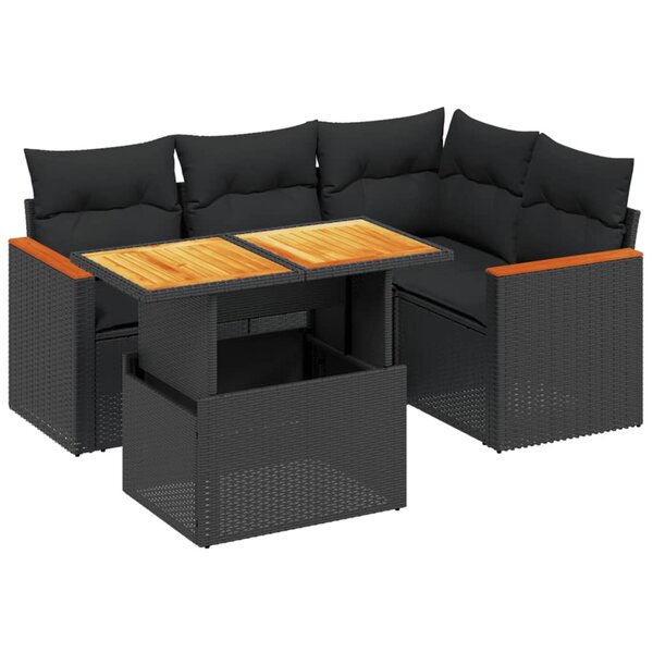 vidaXL Salon de jardin 5 Pièces avec coussins noir résine tressée