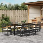 vidaXL Set de 9 chaises de jardin avec coussins - Rattan poly noir