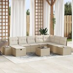 vidaXL Ensemble de canapé de jardin 9 pièces avec coussins beige poly rattan