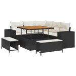 Ensemble de canapé de jardin 8 pièces avec coussins noirs en rotin synthétique