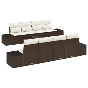 vidaXL Ensemble de canapé de jardin 9 pièces avec coussins en rotin marron