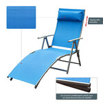Outsunny transat chaise longue bain de soleil pliable dossier inclinable multi-positions têtière fournie 137L x 64l x 101H cm métal époxy textilène bleu