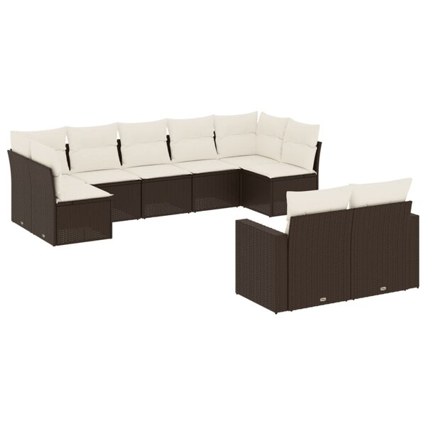 vidaXL Salon de jardin avec coussins 9 Pièces marron résine tressée