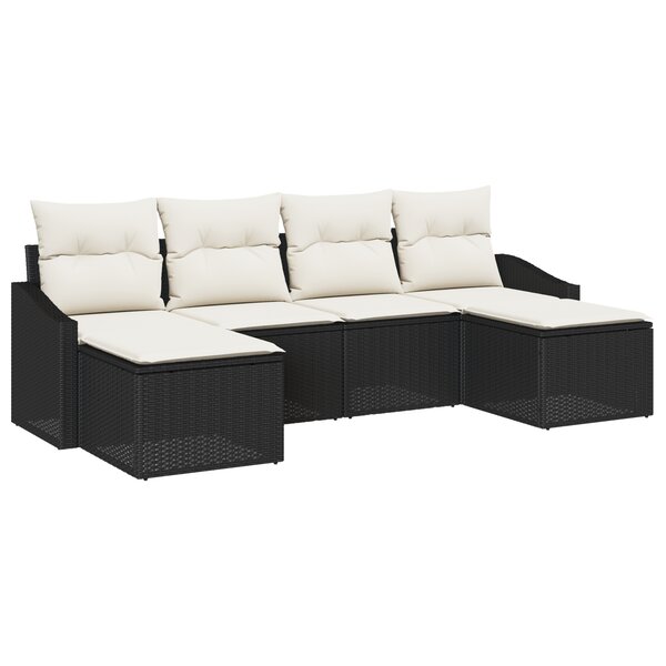 vidaXL Set de jardin 6 pièces avec coussins en rattan synthétique noir