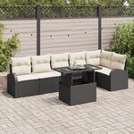 Ensemble de Canapé de Jardin 7 Pièces avec Coussins Rattan Noir