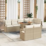 Ensemble de Sofa de Jardin de 9 Pièces avec Coussins Beige Poly Rotin