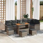 vidaXL Ensemble de Canapé de Jardin 10 Pièces avec Coussins Gris en Rattan Poly Acacia