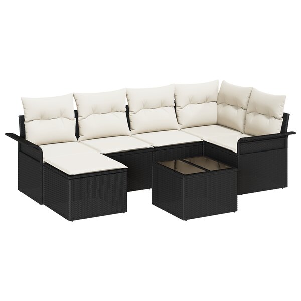 Ensemble de canapés de jardin 6 pièces avec coussins en poly rotin marron