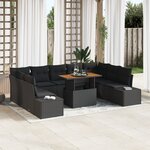 vidaXL Ensemble de salle à manger de jardin de 10 pièces avec coussins en poly rattan noir et acacia