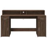 Bureau table poste de travail meuble d'ordinateur informatique étude et lumières LED chêne bois d'ingénierie brun 02_0023794
