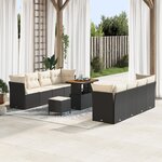 Ensemble de canapé de jardin 11 pièces vidaXL avec coussins Noir Poly Rattan Acacia