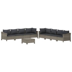Salon de jardin meuble d'extérieur ensemble de mobilier 9 pièces avec coussins gris résine tressée 02_0018025