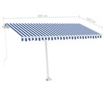 vidaXL Auvent manuel rétractable sur pied 400x350 cm Bleu/Blanc