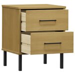 vidaXL Table de chevet avec pieds en métal Marron Bois pin massif OSLO